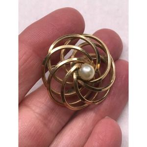 Vintage Henry Griffith HG 1/20 12k GF Brooch Swirl Gold Pearl Center